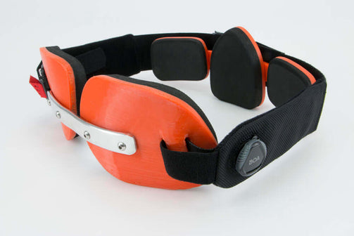 Rib flare brace, orange panels and black foams. Close up side view